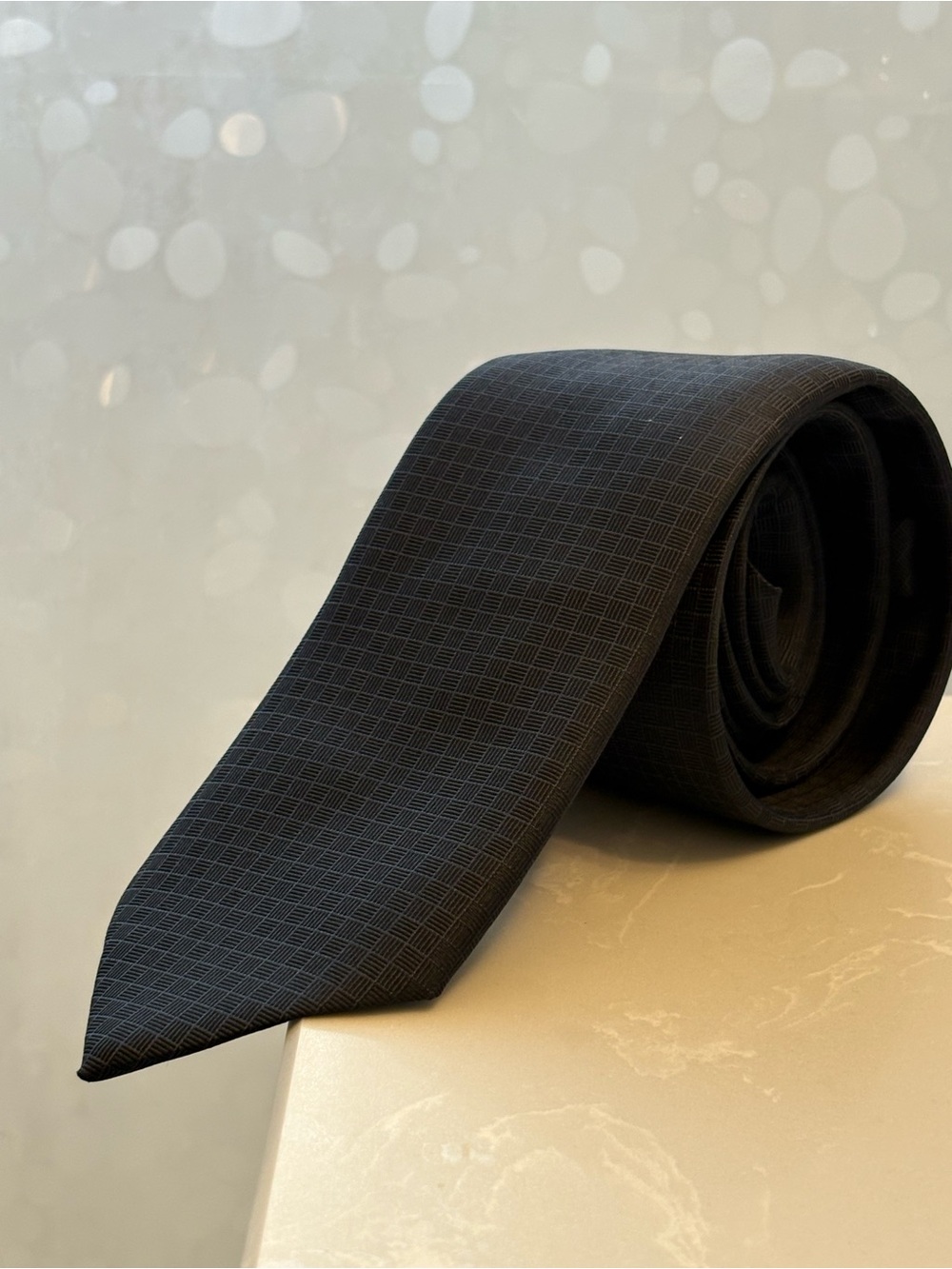 Hugo Boss Blue and Black Micro-Grid Silk Tie